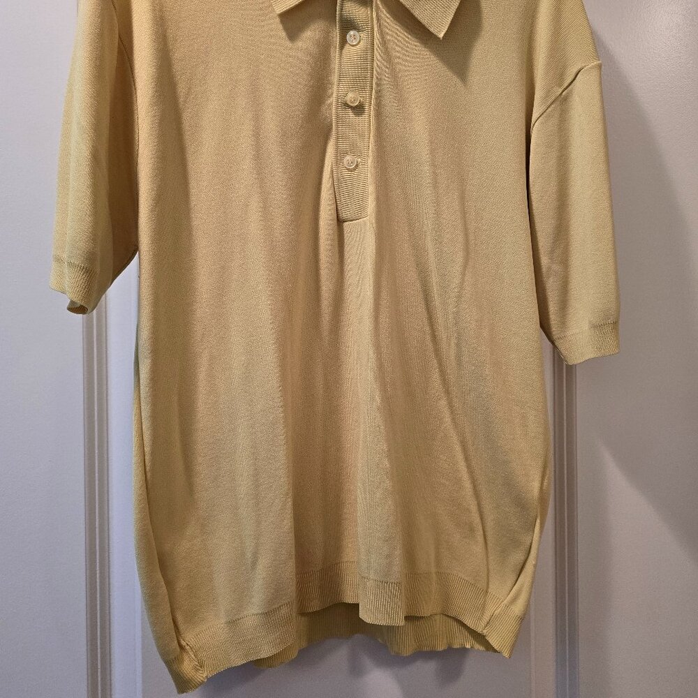 Vintage Montgomery Ward Ban Lon Polo Shirt Yellow Mens Medium Nylon Retro. GUC. - Picture 3 of 16